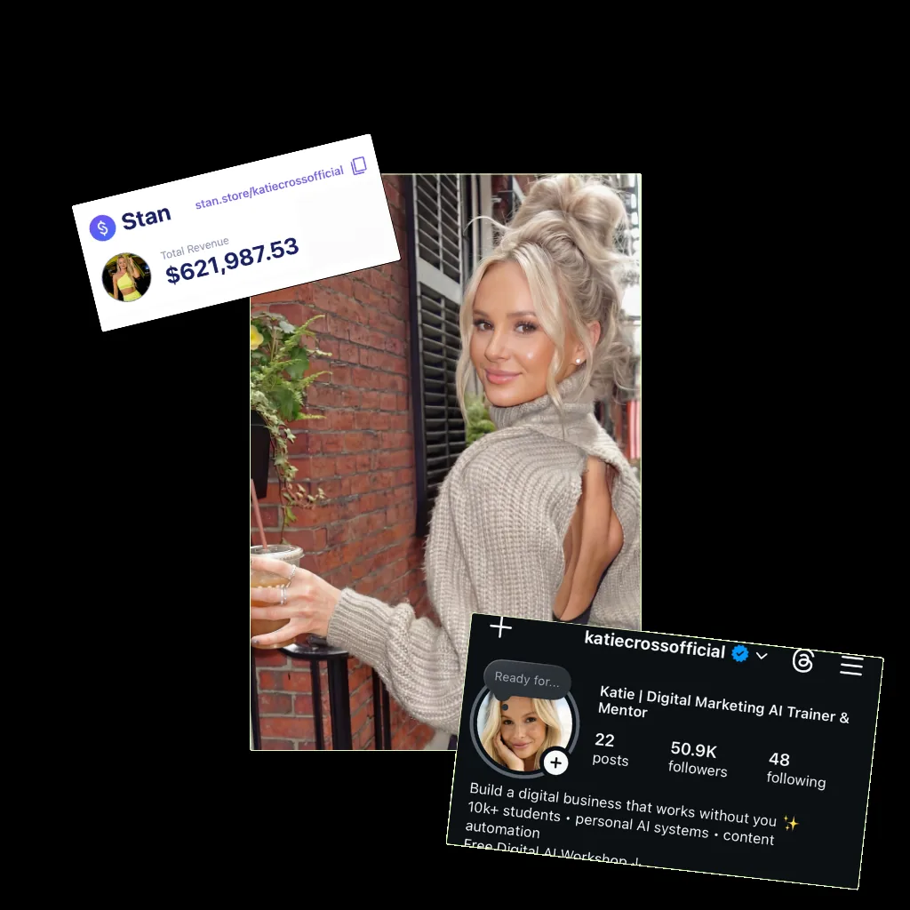 Katie's AI twin portrait with proof of results