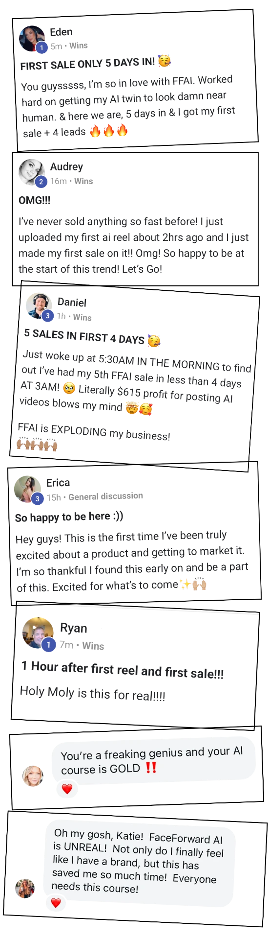 Screenshots of real customer reviews for FaceForward AI